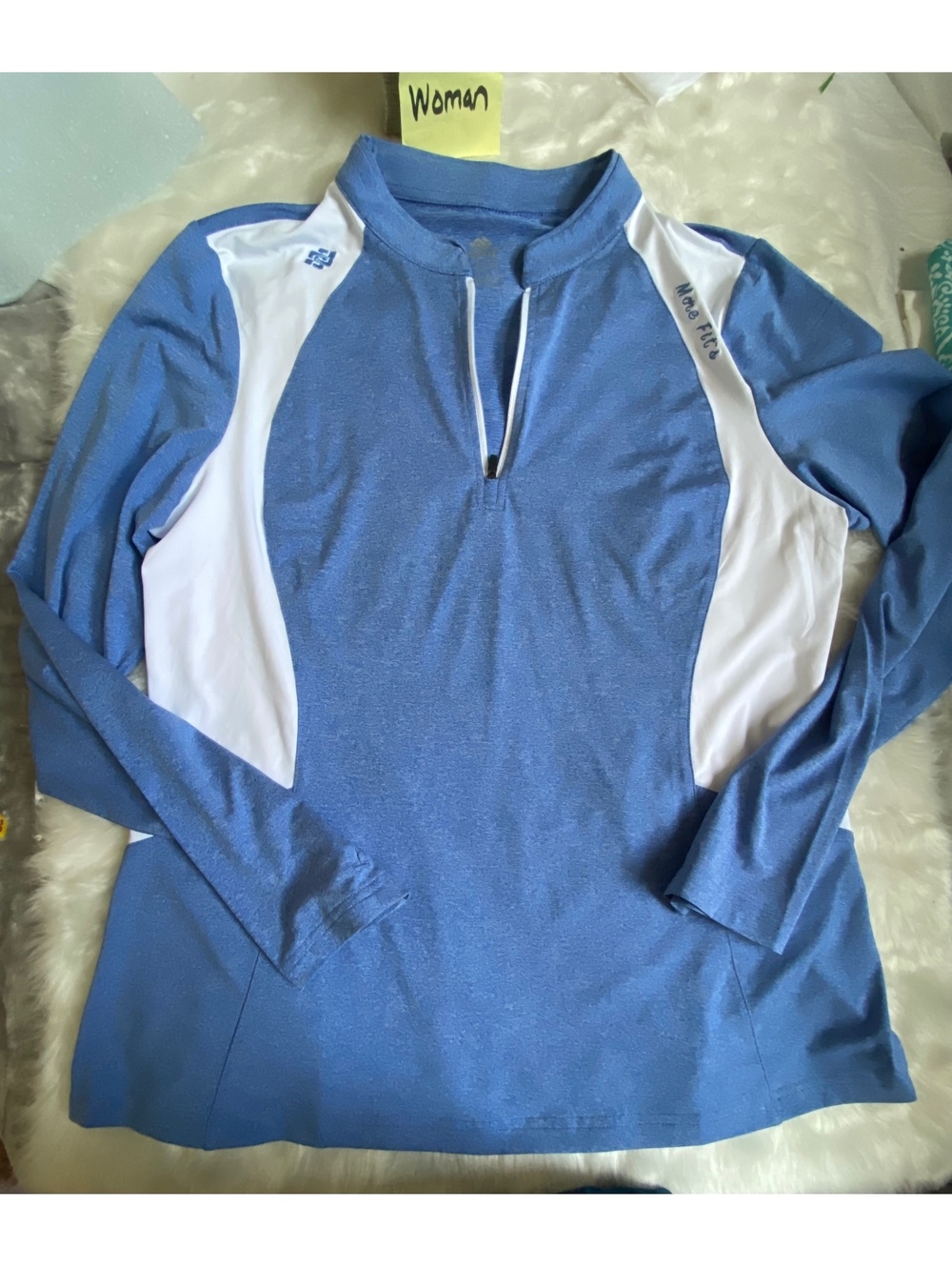 Mofiz Women's Long Sleeve Athletic Shirt Blue and White Size